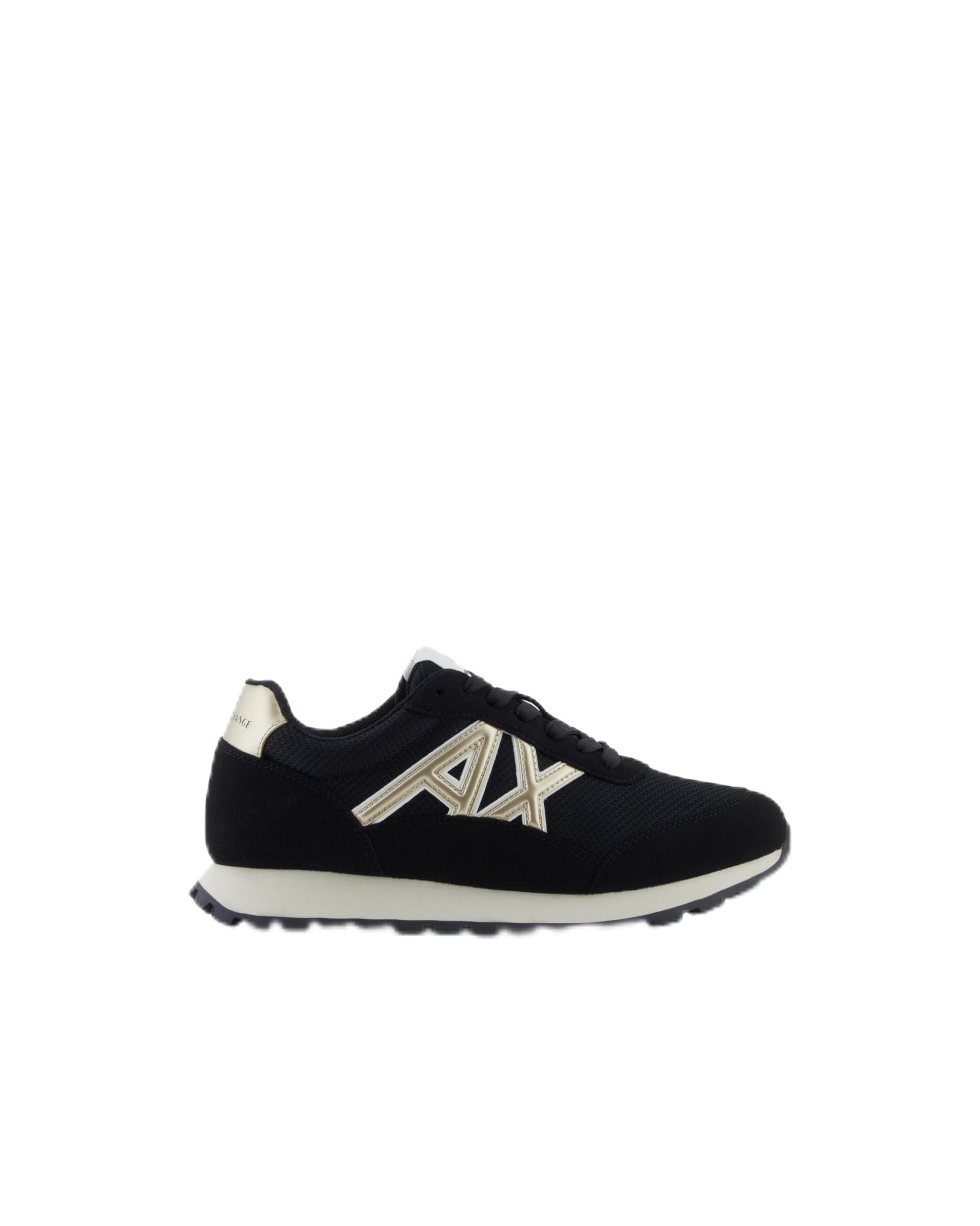 Armani Exchange Men’s Drop Sneaker, Black/Pale Gold, 10.5