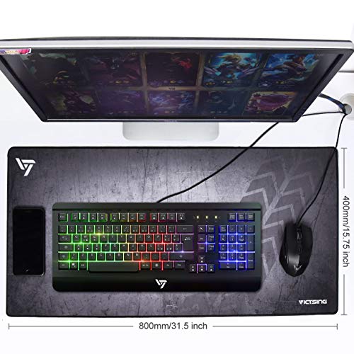 VicTsing Gaming Mouse Pad with Super Large Size (31.5×15.75×0.12 inch), Ultra Thick Extended Computer Keyboard Mouse Mat with Non-Slip Rubber Base, Water-Resistant, Durable Stitched Edges, Dark Grey