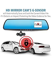 Cámara para el espejo de HD Mirror Cam, 350°, detección de movimiento, pantalla LCD de 2.5", grabación HD de 720p, con tarjeta micro SD, batería recargable integrada, grabación en bucle, modo noche