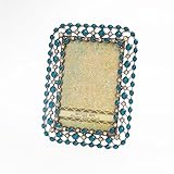 Rhinestone Jeweled Silver Turquoise Blue 4 x 6 Picture Frame Vintage Antique Look