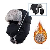 AYAMAYA Winter Trapper Hat with Ear Flap/Chin Strap/Faux Fur, Ushanka Russian Style Windproof Mask Trooper Hat for Men/Women -Fit for 21.5 inches to 24 inches Head Circumference Christmas Day Gift