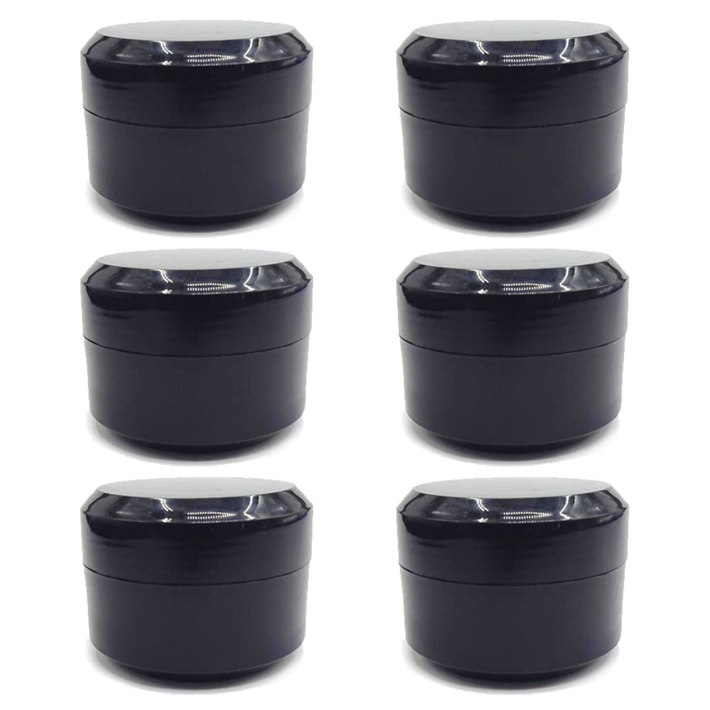 6Psc Empty Black Plastic Cosmetic Jar Leak Proof Plastic Container Jars Refillable Empty Cosmetic Jars for Makeup Beauty Products Face Creams(3 x 5ml, 3 x 10ml)