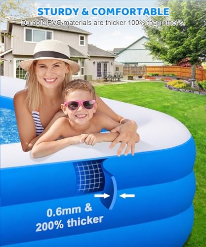 Large Inflatable Pool - 130"×72"×22" Blow Up Pool for Adults and Childrens with Electric Pump, Swimming Pool for Backyard, Summer Water Party, Outdoor, Garden