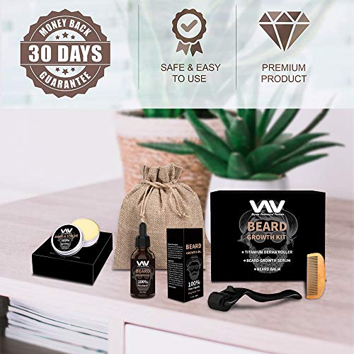 Beard Growth Kit, Derma Roller + Beard Growth Oil Serum + Beard Balm + Comb for Men, Facial Hair Growth Kit, Titanium Microneedle Beard Roller Kit, Best Value Beard Care Kit for Men