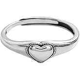 Vintage Heart S925 Sterling Silver Ring for Women Dainty Engagement Promise Love Expandable Open Finger Statement Stacking Rings Adjustable Fashion Gift Valentine's Anniversary(Polished)