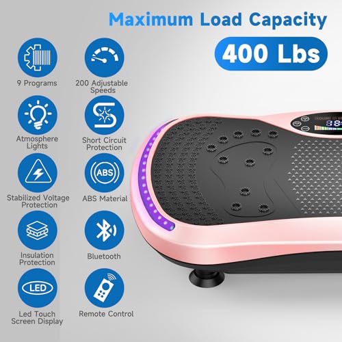 Vibration Plate Exercise Machine for Lymphatic Drainage, Vibration Machine for Full-Body Weight Loss Shaping, Vibrate Fitness Platform 400 Lbs & 200 Adjustable Speeds