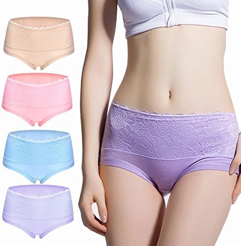 BOSSXIN 4 Pairs Women's Sexy Lace Panties Cotton Brief Underwear Pantys for Women