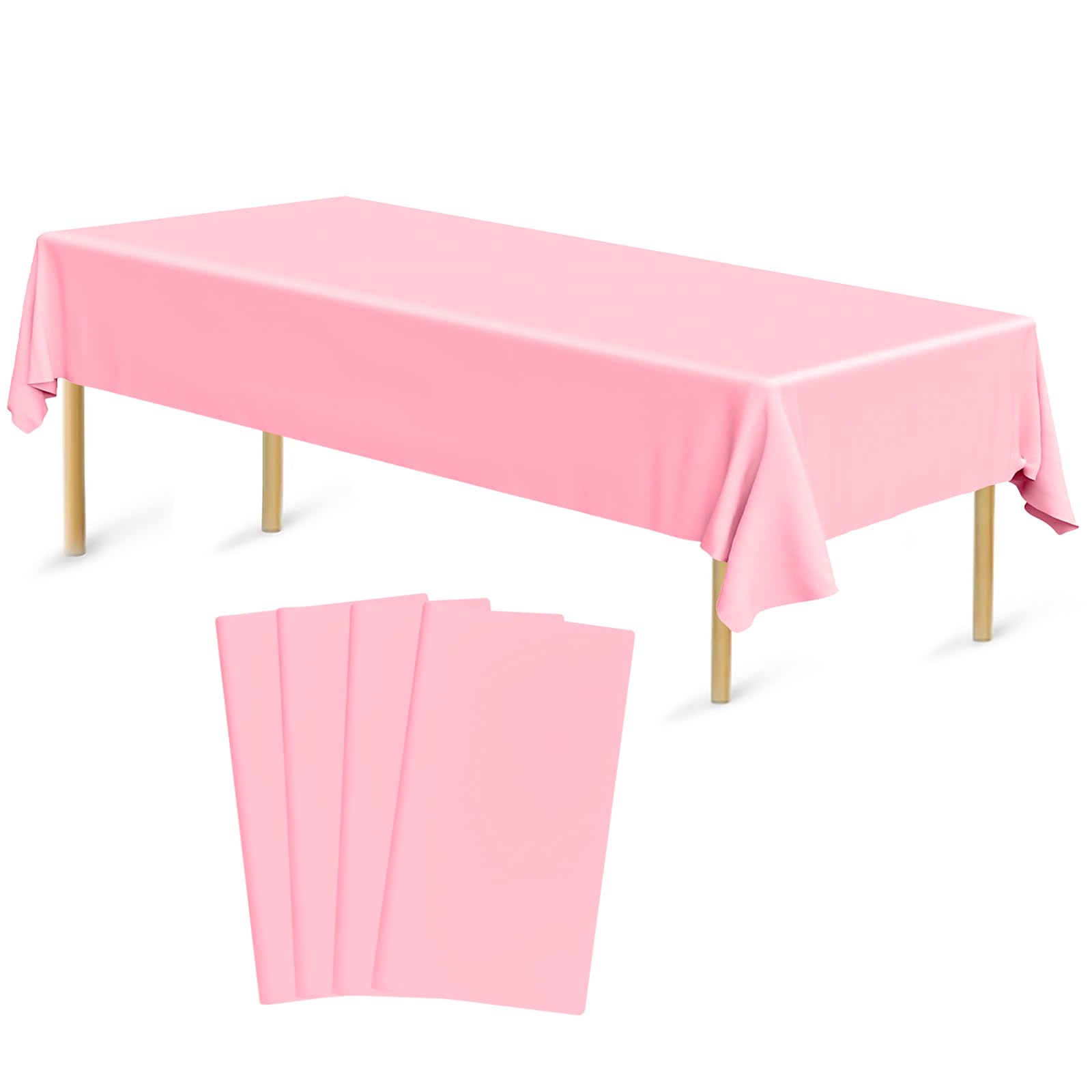 Bouiexye 4 Pack Disposable Table Cloth Pink Plastic Tablecloth 54 x 108 Inch Rectangular Tablecloths for Indoor Outdoor Party Birthdays Weddings Christmas Anniversary Buffet Table