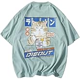 Vamtac Mens Oversized Cat Graphic Tees Harajuku Shirt Casual Summer Tops Streetwear Aesthetic T-Shirt