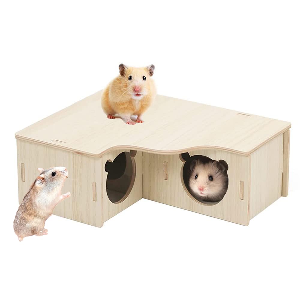 RHQFDM Hamster Corner House Wooden Hamster House Hamster Wooden House Cage Hamster Hide Corner Floor Nesting Habitat for Gerbils Chinchilla Guinea Pig Small Animals