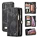 Zttopo XS Max Wallet Case, 2 in 1 Leather Zipper Detachable Magnetic 11 Card Slots Card Slots Money Pocket Clutch Cover with Screen Protector for 6.5 Inch Case -Black Grey