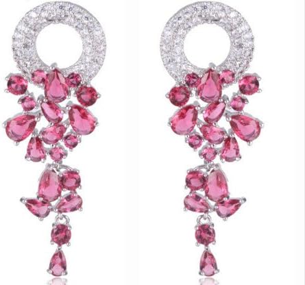 Long Dangle Earrings White Gold Plated Round Hang Top Quality CZ Diamond