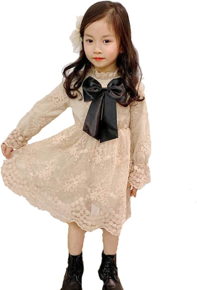 Amazon 0336 Marchen Rose ピンクベージュ キッズ 長袖 レース リボン ワンピース 女の子 子供服 保育園 幼稚園 小学生 可愛い おしゃれ おでかけ 姉妹コーデ リンクコーデ 春 夏 秋 冬 90 100 110 1 130 140 ワンピース チュニック 通販