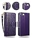 iPhone 8 Plus Case, iPhone 7 Plus Wallet Case, FLYEE 9 Card Slot PU Leather Magnetic Protective Cover with Mirror and Detachable Wrist Strap for iPhone7 Plus iPhone8 Plus 4.7 Inch Purple
