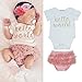 Newborn Infant Baby Girls Hello World Clothing 3pcs Romper Clothes+Gauze pants+Flower Headband (70/0-6Month)