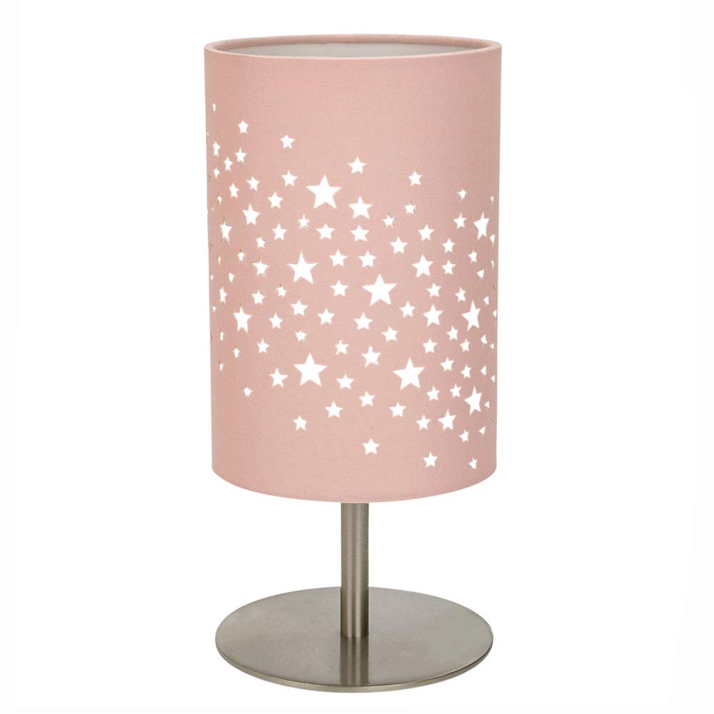 Happy Homewares Beautiful Stars Decorated Children/Kids Soft Pink Cotton Bedside Table Lamp Creates Stunning Effect Against The Wall | 23cm Height | 40w Maximum