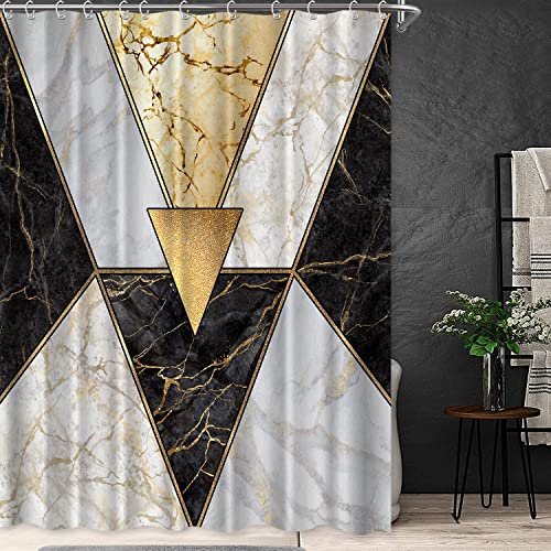 Gold Marble Abstract Shower Curtain, Modern Black Grey White Luxury