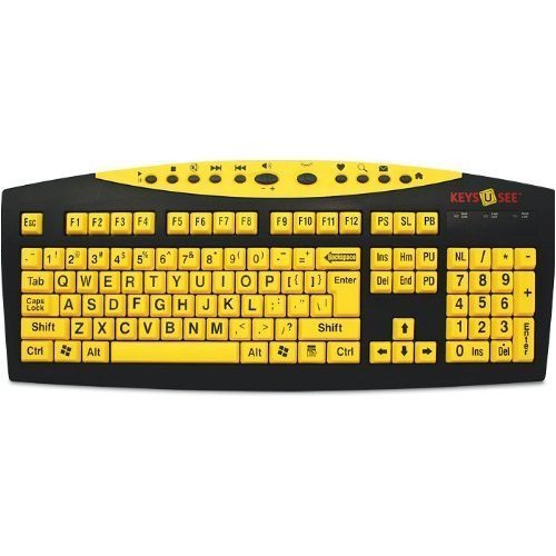 Large Print Computer Keyboard with USB Plug and Cable (Yellow with Black Letters) for Visually Impaired Individuals or Low Vision