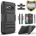 Galaxy J1 Case, Samsung Galaxy J1 Case, Combo Rugged Shell Cover Holster with Built-in Kickstand and Holster Locking Belt Clip + Circle(TM) Stylus Touch Screen Pen and Screen Protector - Black