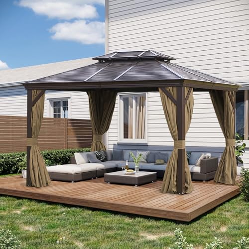 SLASHOME 12x12 Gazebo Curtains Waterproof 4-Panel Brown Outdoor Sidewalls image 27