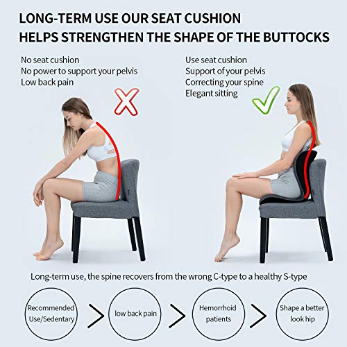Seat Cushion with Back Support Women Office Chair Cushion for Pain Relieving | Lumbar Support Ergonomics Seat - Tailbone Pain Relief Cushion - Pelvic Correction Chair Cushion for Woman