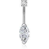Tufeney 14G/1.6MM Moissanite Belly Button Ring – 925 Sterling Silver 14G/1.6MM Moissanite Navel Rings Barbell Belly Navel Stud Hypoallergenic Navel Body Piercing Jewelry Gift for Women (0.8 ct)