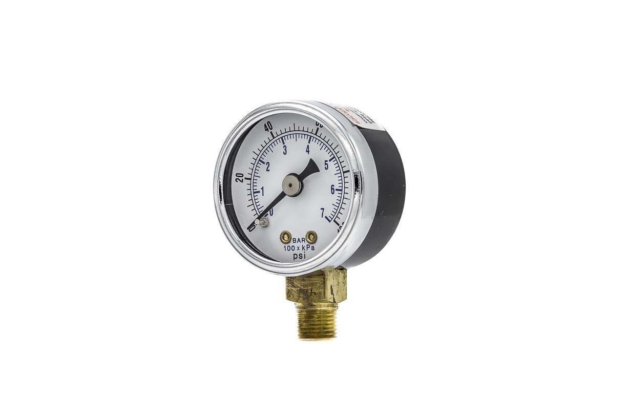 PIC Gauges 101D-158E Bottom Mount Dry Pressure Gauge w/ Black Steel Case, Brass Internals, Chrome Bezel, Plastic Lens, 1.5" Dial, 0/100 psi Range, 1/8" Male NPT