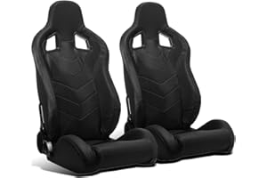 ModifyStreet 1 Pair Universal Black PVC Leather Reclinable Racing Bucket Seats