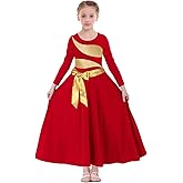 yrsZX Girl's Praise Dance Dress Leaf Gold Metallic Long Sleeve Liturgical Worship Lyrical Dance Costume Church Robe