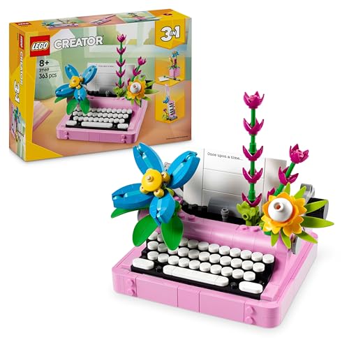 Creator 3-en-1 La Machine à Écrire avec des Fleurs - Jouet de Construction Se Transformant en Maquette de Keytar ou en Pot de Fleurs - Cadeau d'anniversaire Original Fille ou Garçon 8 Ans 31169