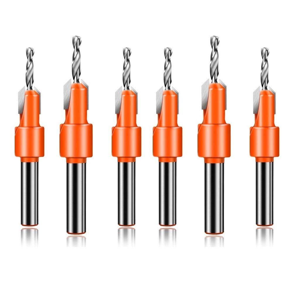 Countersink Drill Bit Set, Wood Hole Timber Working Drill Bits for Wood Screw Cutter Adjustable with Hex Key Wrench 6 Sizes 2.8×8, 2.8×10, 3×8, 3×10, 3.2×8, 3.2×10