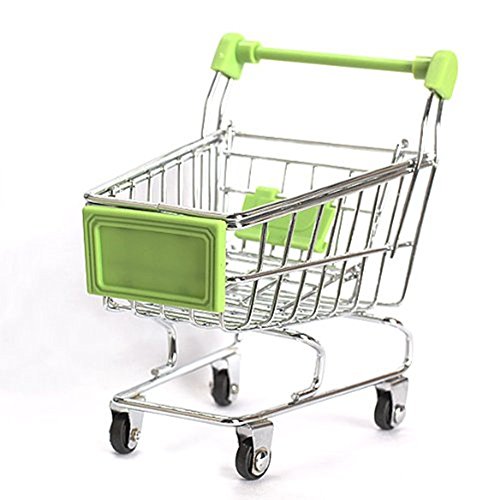 MagicW Mini Shopping Cart Supermarket Handcart Shopping Desktop Utility Cart Mode Storage Pen Cup Holder Desk Accessory Decoration Ornament Toys Green