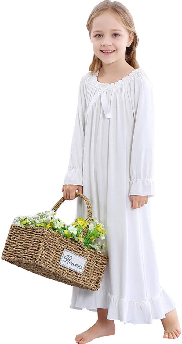 Girls Womens Cotton Long Sleeve Nightdress Lace Princess Nighties Nightgown Sleepwear