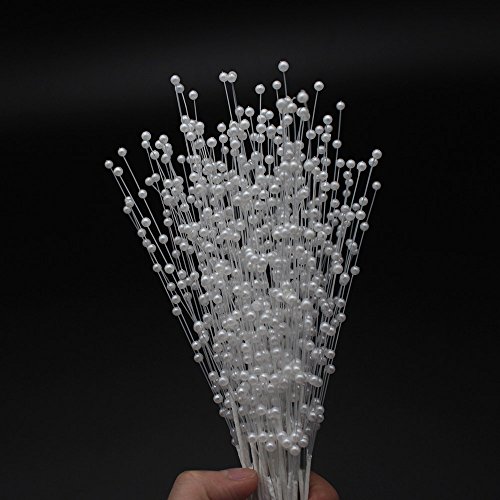NUOMI White Pearl Sticks Beaded String for Crafts, 50 Strands Bridal Bouquets Decoration, Wedding Party Decor