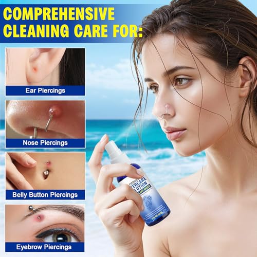 Piercing Aftercare Spray - Saline Solution Natural Keloid Bump Removal - Ear Piercing Cleaner Nose Septum Belly Button Cartilage - Seawater Disinfection Spray - Fine Mist 2 Fl Oz
