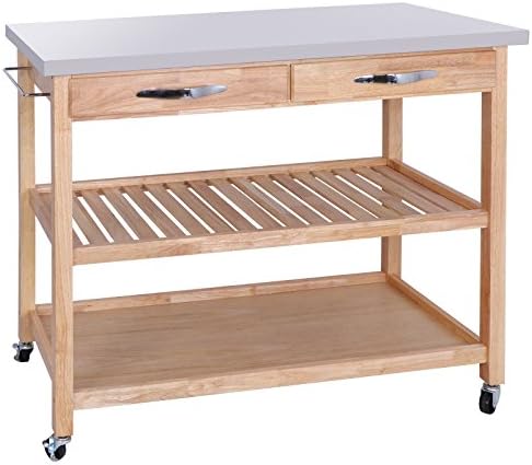 Cypress Shop Stainless Steel Top Wood Kitchen Rolling Island Cart Utility Storage Trolley Cabinet Cupboard Shelf Racks Kitchenware Supplies Organizer 4 casters Serving Dining Meal Server