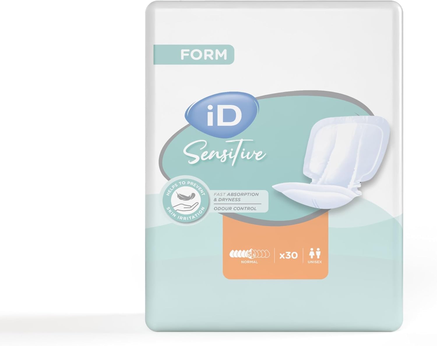 iD Sensitive Form Disposable Normal Incontinence Pads, Men's and Women's, Disposable Briefs, Anti-Leak Protection, Wetness Indicator, Odour Control, 30 Pads