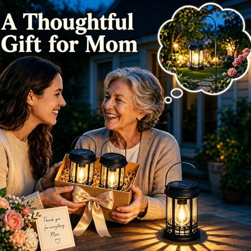 yowin Solar Lantern Outdoor Garden 2 Pieces Solar Hanging Lamp with LED Bulb, IP44 Waterproof Solar Table Lamp Outdoor Light for Balcony, Terrace, Garden Decoration