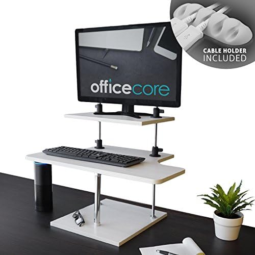 OfficeCore Standing Desk Wood Design for Laptop or Desk Top Computer - Office, Home, Work Station, Dorm Room - Height Adjustments Clamps Bar, Keyboard Tray, Monitor Stand, Manual [Wood Desk Only]