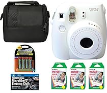 Fujifilm Instax Mini 8 Instant Film Camera (White) + 6 Pack Fuji Instax Mini Film (60 Prints) + 4 AA Rechargeable Batteries + Bag + Microfiber Cleaning Cloth