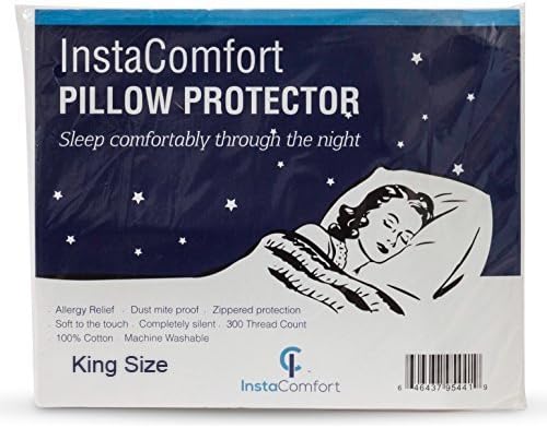 InstaComfort Allergy Pillow Covers Super Soft 100% Cotton Cases Hypoallergenic Pillowcase – Completely Silent Dust Mite Proof Protector - King Size Zippered Cover