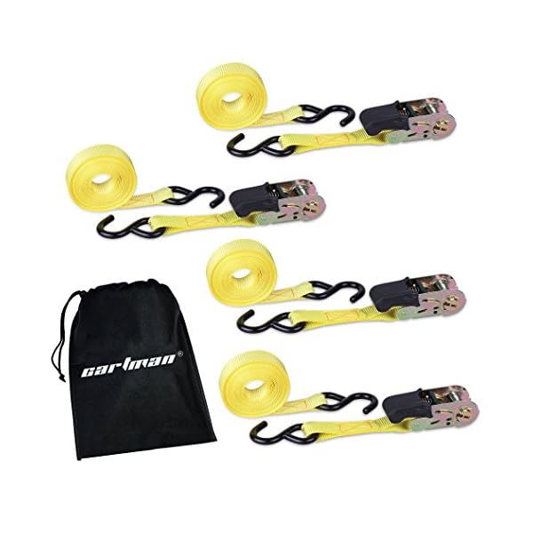 Cartman Ratchet Tie Down, 4Pk 15Ft, 500Lbs Load Cap/ 1500Lbs Break Strength, Cargo Straps for Moving Appliances, Lawn…