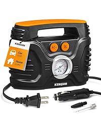 Kensun AC DC Fuente de alimentación portátil bomba de aire compresor con pantalla analógica a 120 PSI para casa (110V) y coche (12V), inflador de neumáticos con adaptadores para coches, camiones, bicicletas, bolas