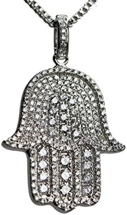 Mini White Gold Hamsa Necklace Lab Simulated Diamonds