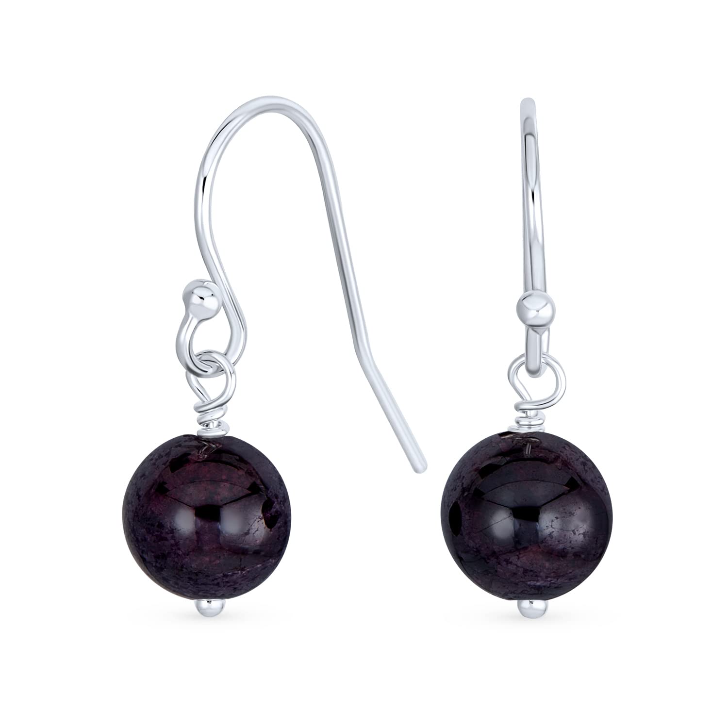 Simple Plain Round Bead Dark Purple Amethyst French Fish Hook Wire Ball Drop Earrings For Women.925 Sterling Silver February Birthstone