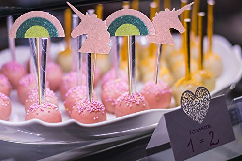 Unicorn and Rainbow Cupcake Topper  | Glittery Food Skewers with Food-Safe Wooden Pick | Set of 24 | Used for Cupcakes, Drinks and Party Decor | Fun Alternative to Drink Umbrellas - Thumbnail 2