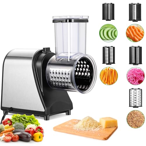 Meykey - Cortador de verduras electrico (250 W, rallador electrico para verduras y frutas, cortador de verduras electrico, 5 cuchillas conicas, con control de un solo boton,