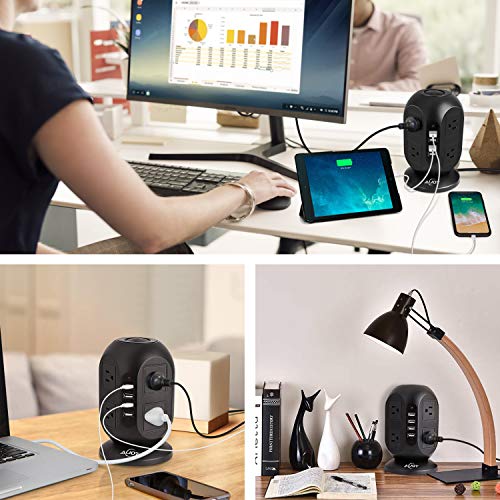 AiJoy Power Strip Surge Protector 8 AC Outlet 4 USB Ports Multi Plug Outlet Long Extension Cord 10Ft (Black)
