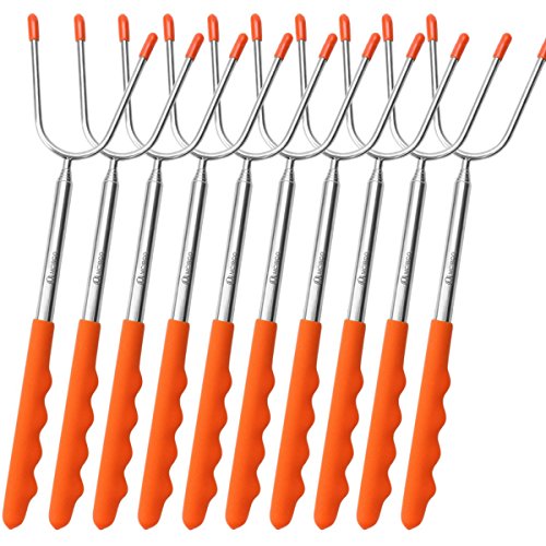 MCIRCO Marshmallow Roasting Sticks,Set of 10 Pack 42â€œ Telescoping Smores Skewers Hot Dog Extending Stainless Steel Forks for Camping, Campfire, Bonfire Kids