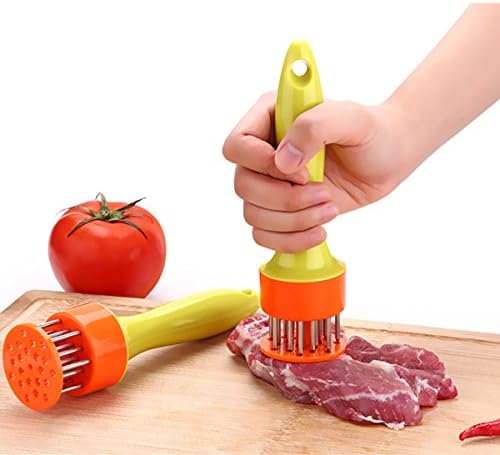 JIAEN Spring-Loaded Mechanism BBQ Meat Tenderizer Needle with 21 Stainless Steel Piercing Spikes (Round)